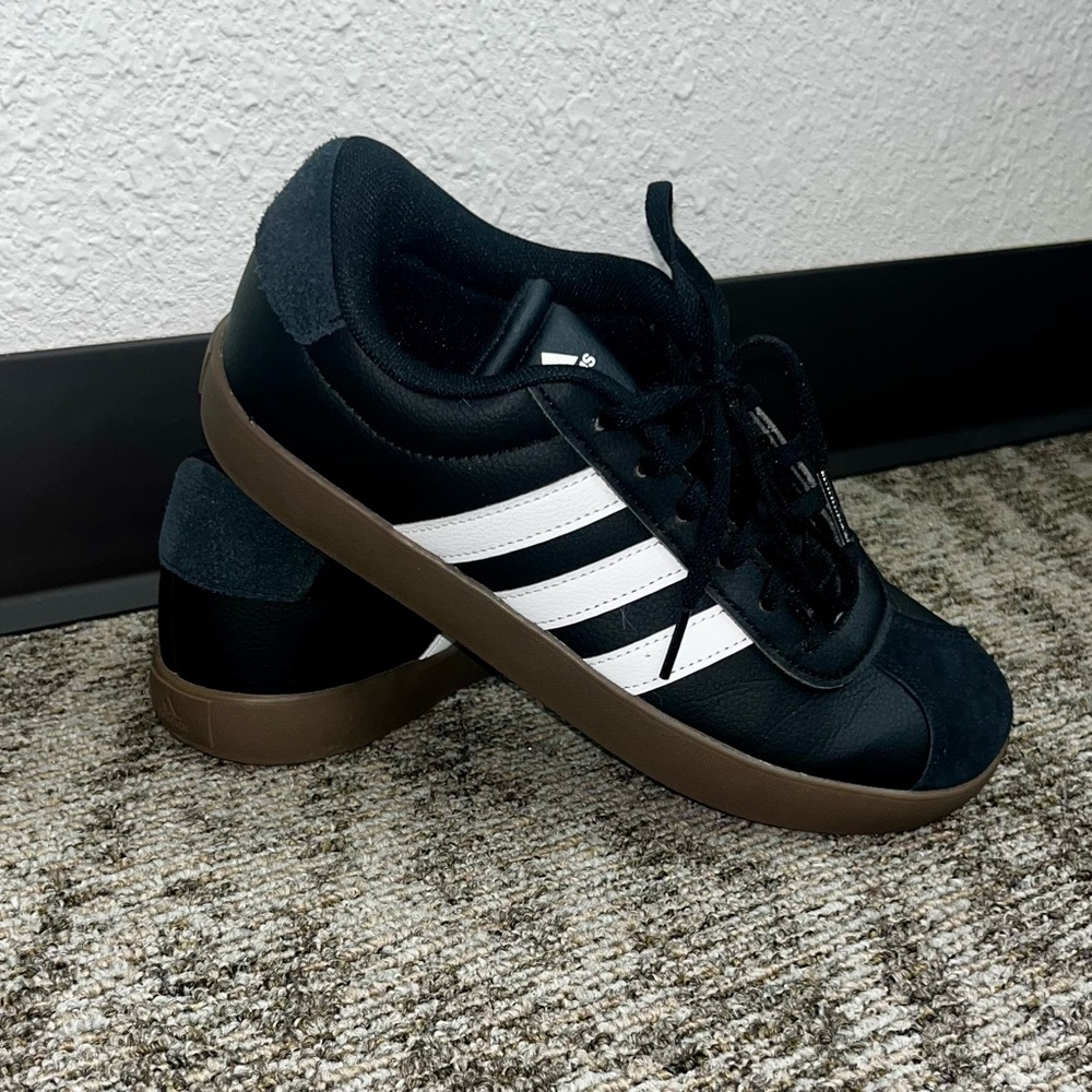 Adidas Black and White Sneakers with Brown Accents